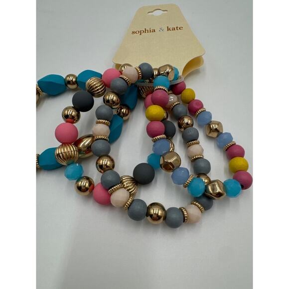 Sophia & Kate Stretch Bracelet 4‑Set · Multicolour Beads · Gold-Tone Accents - Picture 2 of 3